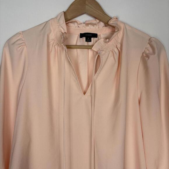 J.CREW Size Small Pink Peach Ruffle Neck Long Sleeve Blouse - Picture 3 of 6